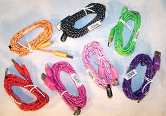 BRAIDED CLOTH PHONE CABLE CHARGING CORDS 6 FOOT IPHONE/ MICRO USB( sold by the piece ) CLOSEOUT AS LOW AS $0.50