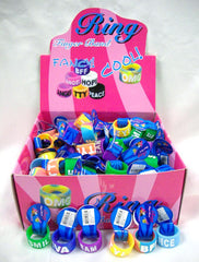RUBBER SAYING WIDE BAND RINGS  (Sold by the dozen) * CLOSEOUT * NOW ONLY .10 CENTS EACH