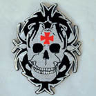 TRIBAL SKULL WITH IRON CROSS 4 INCH PATCH (Sold by the piece) CLOSEOUT AS LOW AS 75 CENTS EA