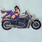 BIKE GIRL 4 inch embroidered PATCH (Sold by the piece or dozen ) CLOSEOUT AS LOW AS 75 CENTS EA