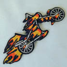 NEW BIKE WITH FLAMES 4 INCH  PATCH (Sold by the piece or dozen ) -* CLOSEOUT AS LOW AS .75 CENTS EA