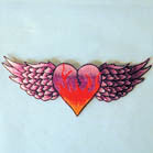 HEART WITH WINGS 4 inch  PATCH (Sold by the piece or dozen ) -* CLOSEOUT AS LOW AS .75 CENTS EA