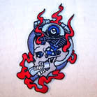 BIKE ENGINE SKULL 4 INCH PATCH (Sold by the piece OR dozen ) CLOSEOUT AS LOW AS .75 CENTS EA