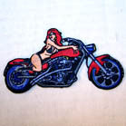 GIRL ON MOTORCYCLE 4 INCH PATCH (Sold by the piece OR dozen ) CLOSEOUT AS LOW AS .75 CENTS EA