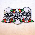 TRIPLE SKULL ROSES 4 IN PATCH (Sold by the piece) CLOSEOUT AS LOW AS .75 CENTS EA