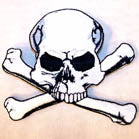 SKULL WITH X BONE BEHIND 4 INCH PATCH (Sold by the piece) CLOSEOUT NOW AS LOW AS .75 CENTS EA