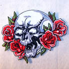 SKULL WITH ROSES 4 inch PATCH (Sold by the piece or dozen ) -* CLOSEOUT AS LOW AS 75 CENTS EA