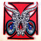 HORN SKULL CROSS 4 INCH PATCH (Sold by the piece OR DOZEN ) * CLOSEOUT ONLY 50 CENTS EA BY THE DOZEN