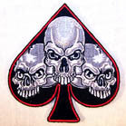 SPADE TRIPLE SKULLS 4 INCH PATCH  (Sold by the piece or dozen) - * CLOSEOUT NOW AS LOW AS 75 CENTS EA