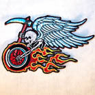 BIKER SKULL WITH WINGS 4 INCH PATCH (Sold by the piece OR dozen ) CLOSEOUT AS LOW AS .75 CENTS