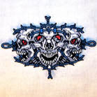 TRIPLE SKULL BARB WIRE 4 INCH PATCH ( Sold by the piece or dozen ) *- CLOSEOUT AS LOW AS 75 CENTS EA