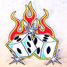 SPARKLING FLAME DICE 4 INCH PATCH ( Sold by the piece or dozen ) *- CLOSEOUT AS LOW AS 75 CENTS EA