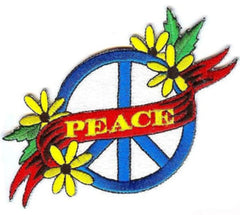PEACE FLOWER BANNER 4 INCH PATCH  (Sold by the piece or dozen) - * CLOSEOUT NOW AS LOW AS 75 CENTS EA