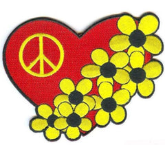 PEACE HEARTS FLOWERS 4 INCH PATCH (Sold by the piece or dozen ) -* CLOSEOUT AS LOW AS 75 CENTS EA