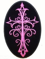 PINK CRUCIFIX CROSS EMBROIDERIED PATCH 5 IN (Sold by the piece)