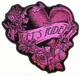 LETS RIDE HEART  EMBROIDERIED PATCH 4 IN (Sold by the piece)