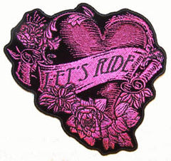 LETS RIDE HEART  EMBROIDERIED PATCH 4 IN (Sold by the piece)