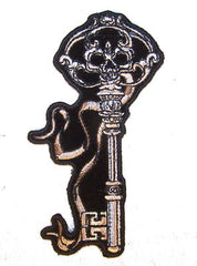SKELETON KEY SKULL  EMBROIDERIED PATCH 4 IN (Sold by the piece)