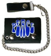 PEACE WORD TRIFOLD LEATHER WALLETS WITH CHAIN (Sold by the piece)