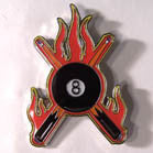 FLAMING EIGHT BALL HAT / JACKET PIN  (Sold by the piece)