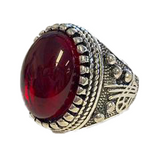 Ruby red stone engraved  metal biker ring (sold by the piece)