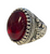 Ruby red stone engraved  metal biker ring (sold by the piece)