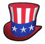 UNCLE SAM AMERICAN FLAG HAT 3 IN EMBROIDERED PATCH  (sold by the piece )