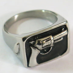 HAND PISTOL GUN STAINLESS STEEL BIKER RING ( sold by the piece )