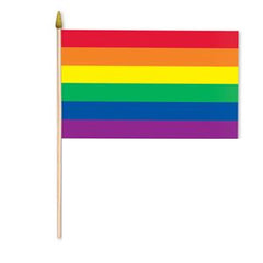 RAINBOW CLOTH 12 X 18 INCH FLAG ON A STICK (Sold by the piece or dozen)