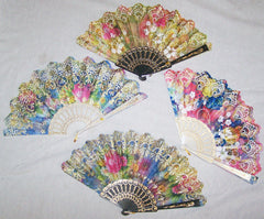 RAINBOW GLITTER FLOWER 9 INCH HAND FAN ( sold by the piece or  dozen )