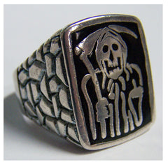 size 12 BLACK IMPRESSED GRIM REAPER BIKER RING (Sold by the piece)