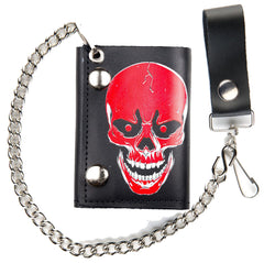LARGE RED SKULL TRIFOLD LEATHER WALLETS WITH CHAIN (Sold by the piece)