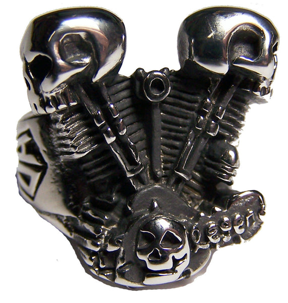 ENGINE PISTOL SKULL HEADS STAINLESS STEEL BIKER RING ( sold by the pie ...