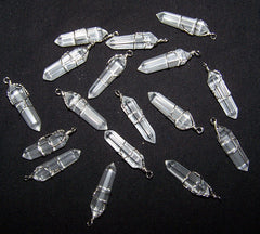 CLEAR QUARTZ  WIRE WRAPPED CRYSTAL CUT STONE PENDANTS ( sold by the piece, dozen )