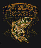 EAT SLEEP FISH CAMO SHORT SLEEVE TEE SHIRT SIZE XXL ONLY (Sold by the piece)