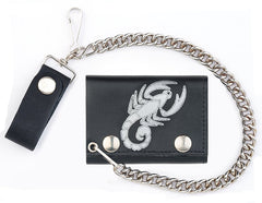 SCORPION TRIFOLD LEATHER WALLETS WITH CHAIN (Sold by the piece)