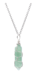 GREEN AVENTURINE WIRE  WRAPPED SILVER 18" CHAIN NECKLACE ( sold by the piece or dozen)