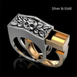 SILVER AND GOLD HIDDEN COMPARTMENT SKULL METAL BIKER RING (sold by the piece)