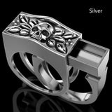 SILVER HIDDEN COMPARTMENT SKULL METAL BIKER RING (sold by the piece)