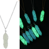 GLOW IN THE DARK BULLET SHAPE WIRE WRAPPED PENDANT ON SILVER 18" CHAIN NECKLACE ( sold by the piece or dozen)