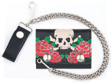 SKULL AND ROSES TRIFOLD LEATHER WALLETS WITH CHAIN (Sold by the piece)