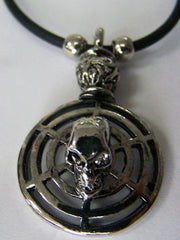 SKULL HEAD ON ROUND SHIELD 18 INCH ROPE NECKLACE ( sold by the piece or dozen )