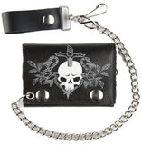 SKULL & DAGGER TRIFOLD LEATHER WALLETS WITH CHAIN (Sold by the piece)