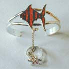 TROPICAL FISH CUFF SLAVE BRACELET W RING ON CHAIN (Sold by the piece)