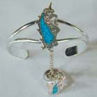 FANCY UNICORN CUFF BRACELET W RING ON CHAIN (Sold by the piece) *- CLOSEOUT NOW $ 6.50 EA