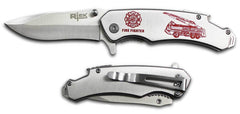 SILVER FIRE FIGHTER STAINLESS STEEL 8 INCH FOLDING KNIFE ( sold by the piece )