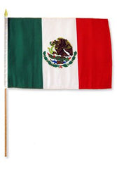 MEXICO 12 X 18 INCH FLAG ON A STICK (Sold by the dozen)