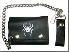 WHITE WIDOW SPIDER TRIFOLD LEATHER WALLET W CHAIN (sold by the piece)