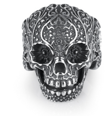 SILVER DECORATED SKULL METAL BIKER RING (sold by the piece)