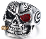 SKULL WITH CIGAR WITH RED CRYSTAL EYE METAL BIKER RING (sold by the piece)